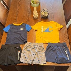 Champion Kids' Navy and Yellow T-Shirt Set with Logo Shorts